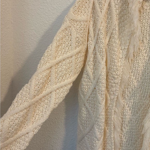 Impressions Cream Cable Knit Fringe Cardigan - Picture 3 of 5